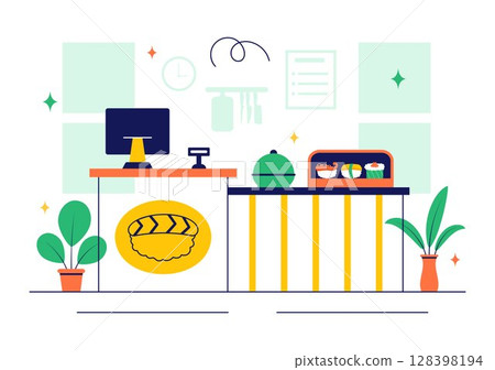 Sushi Bar Vector Illustration Featuring Japanese Asian Food or Restaurant with Sashimi and Rice Served with Soy Sauce and Wasabi in a Flat Background Sushi Bar Vector Illustration Featuring Japanese Asian Food or Restaurant with Sashimi and Rice Served with Soy Sauce and Wasabi in a Flat Background 128398194