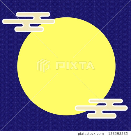 日式雲朵和月亮的簡單插圖框架日式圖案背景向量 128398285