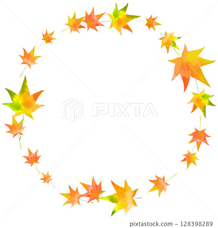 Autumn leaves watercolor circle frame illustration material colorful orange yellow yellow-green png vector 128398289