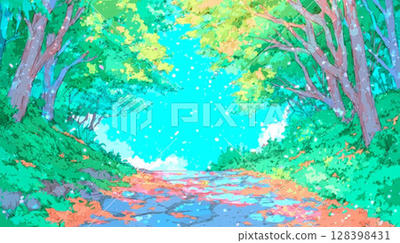森林小路背景插畫、散步、縮圖、Youtube、部落格、素材、無人居住 128398431