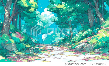 Forest path background illustration, thumbnail, Youtube, blog, material, uninhabited Forest path background illustration, thumbnail, Youtube, blog, material, uninhabited 128398432