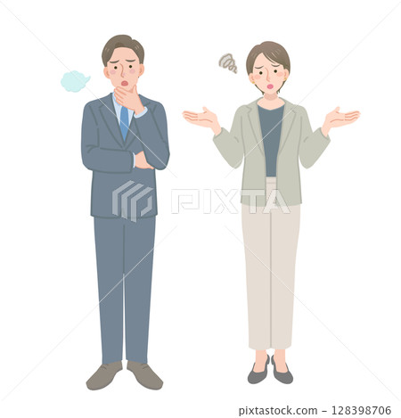 西裝革履、滿臉憂容的男女 128398706