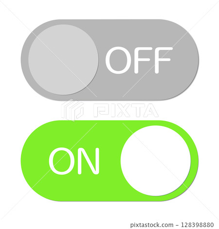 Vector illustration set of sliding ON and OFF switches in gray and green Vector illustration set of sliding ON and OFF switches in gray and green 128398880