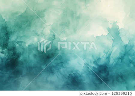 Watercolor blue and green gradient background texture 128399210