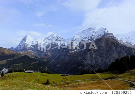 Trekking in Murren, Switzerland 128399295