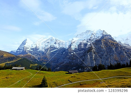 Trekking in Murren, Switzerland 128399296