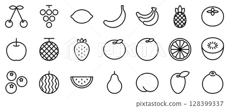 水果圖示線條畫設定簡單的黑線向量 水果圖示線條畫設定簡單的黑線向量 128399337