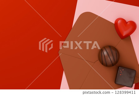 3D素材_情人節巧克力_情書 128399411