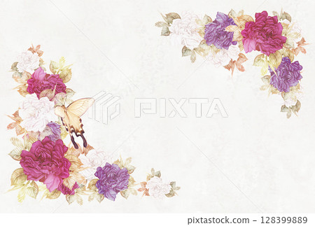 Chic rose flower frame with swallowtail butterfly 4 128399889