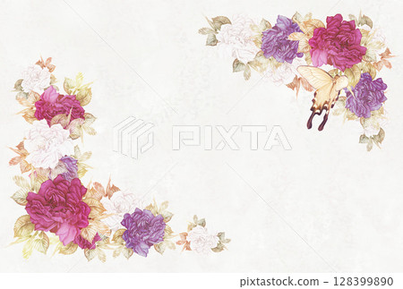 Chic rose flower frame with swallowtail butterfly 5 128399890