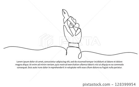 One line of hand holding pliers. Abstract minimal continuous line. One line of hand holding pliers. Abstract minimal continuous line. 128399954