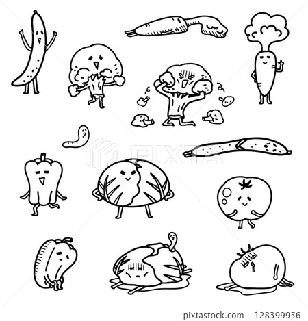 A set of anthropomorphized vegetables with various emotions 128399956