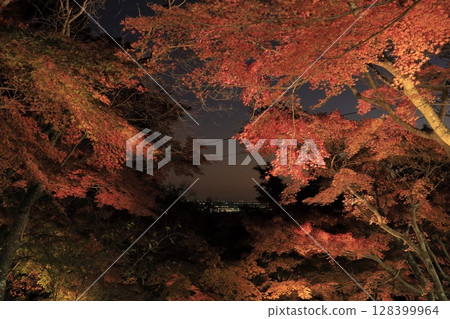 秋季黃昏時分,筑波山宮脅纜車站周圍紅葉點亮 秋季黃昏時分,筑波山宮脅纜車站周圍紅葉點亮 128399964