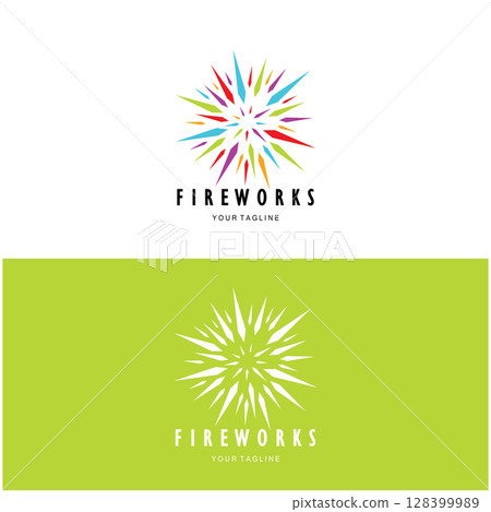 Fireworks logo design with creative colorful sparks in modern style.logo for business,brand,celebration,fireworks,firecrackers 128399989
