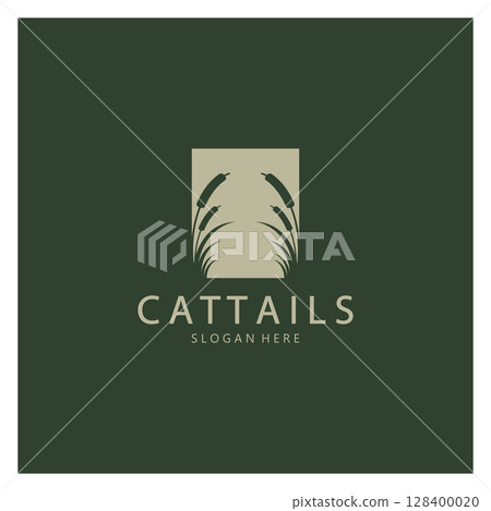 cattails or river reed grass plant logo design, aquatic plants, swamp, wild grass vector 128400020