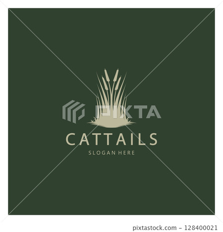 cattails or river reed grass plant logo design, aquatic plants, swamp, wild grass vector 128400021