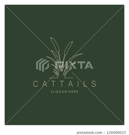 cattails or river reed grass plant logo design, aquatic plants, swamp, wild grass vector 128400025