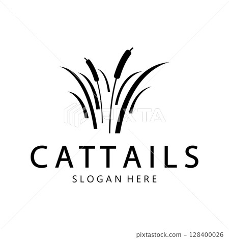 cattails or river reed grass plant logo design, aquatic plants, swamp, wild grass vector 128400026