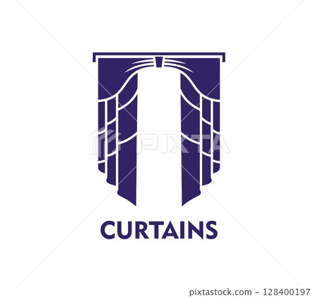 Opera theater curtain icon for concert hall and musical show, vector emblem. Curtain with drape folds symbol for theater, opera or theatrical entertainment play, variety show and cinema premiere Opera theater curtain icon for concert hall and musical show, vector emblem. Curtain with drape folds symbol for theater, opera or theatrical entertainment play, variety show and cinema premiere 128400197