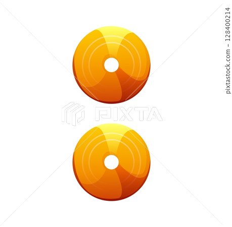 Cartoon musical font colon mark as cymbals music instrument, typography symbol typeface, entertainment funny type, alphabet. Isolated vector musician equipment abc character or sign 128400214