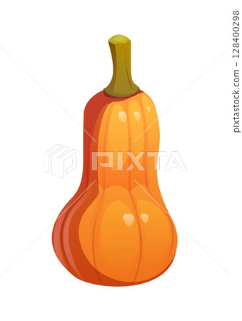 Cartoon ripe autumn butternut pumpkin, happy Thanksgiving holiday and harvest symbol. Isolated vector ripe gourd vegetable, symbolizing autumnal crop. Vibrant orange pumpkin, fall season plant Cartoon ripe autumn butternut pumpkin, happy Thanksgiving holiday and harvest symbol. Isolated vector ripe gourd vegetable, symbolizing autumnal crop. Vibrant orange pumpkin, fall season plant 128400298