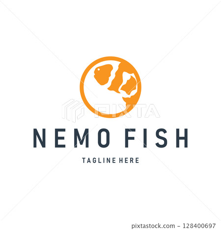 Nemo fish logo with simple minimalist concept of beautiful aquarium ornamental fish, designed as a symbol illustration template for brand and poster Nemo fish logo with simple minimalist concept of beautiful aquarium ornamental fish, designed as a symbol illustration template for brand and poster 128400697