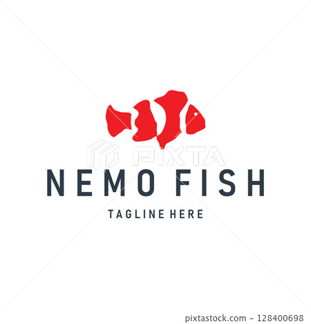 Nemo fish logo with simple minimalist concept of beautiful aquarium ornamental fish, designed as a symbol illustration template for brand and poster 128400698