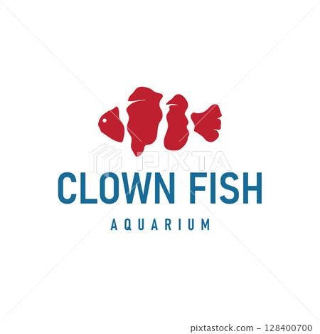 Nemo fish logo with simple minimalist concept of beautiful aquarium ornamental fish, designed as a symbol illustration template for brand and poster 128400700