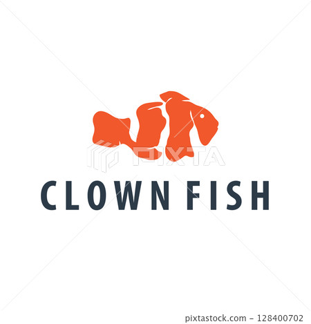 Nemo fish logo with simple minimalist concept of beautiful aquarium ornamental fish, designed as a symbol illustration template for brand and poster 128400702