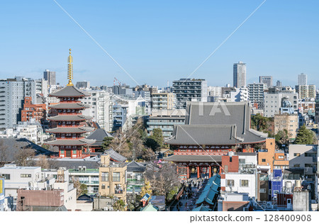 Asakusa, Taito-ku, Tokyo, a popular sightseeing spot, the cityscape around Senso-ji Temple and Nakamise-dori 128400908