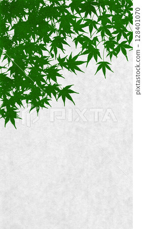 Green maple silhouette art, beautiful green painted on washi paper 128401070