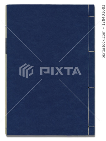 An old Japanese-style book with blue binding, a four-sided bound booklet 128401083