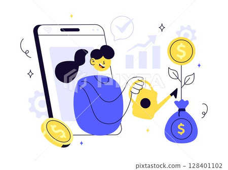 Fintech Vector Illustration Featuring Finance, Financial Technology, Online Banking, Crowdfunding, and Business Investment Banking Payment Background Fintech Vector Illustration Featuring Finance, Financial Technology, Online Banking, Crowdfunding, and Business Investment Banking Payment Background 128401102