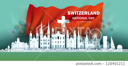 Anniversary celebration independence Switzerland day and travel landmarks zurich. Anniversary celebration independence Switzerland day and travel landmarks zurich. 128401211