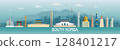 Travel south Korea independence day anniversary and celebration. Tour landmarks south Korea with architecture background,  Illustration travel landmark to seoul in Asia with panorama view. 128401217