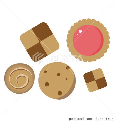 Illustration of various cookies Illustration of various cookies 128401302