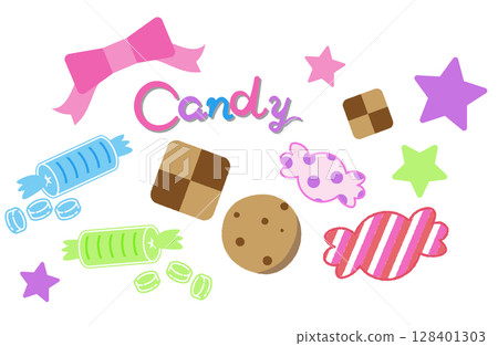 各種糖果的彩色插圖 128401303