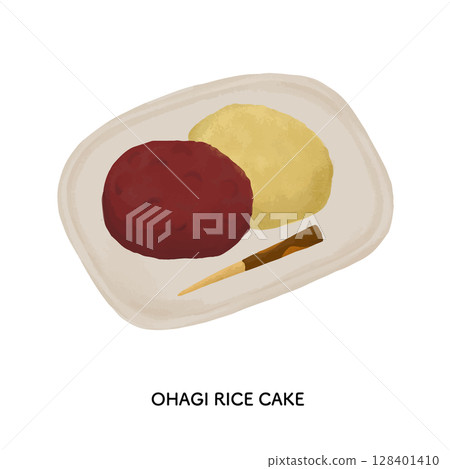 Japanese sweets _ Ohagi colored pencil illustration 128401410