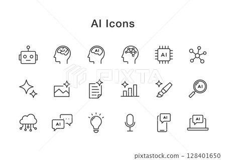 AI相關線圖示集 AI相關線圖示集 128401650