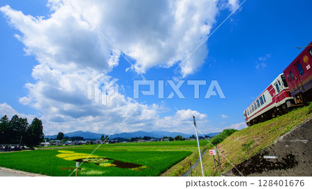 秋田內陸線稻田藝術 秋田縣 秋田內陸線稻田藝術 秋田縣 128401676