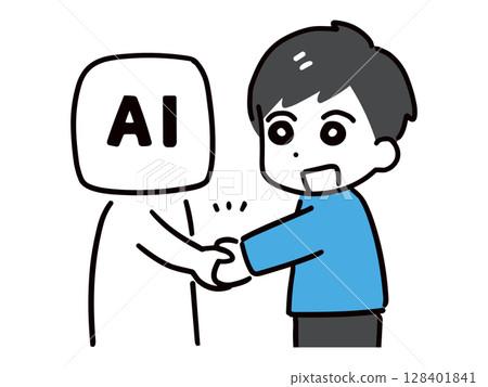 A young man coexisting with AI 128401841