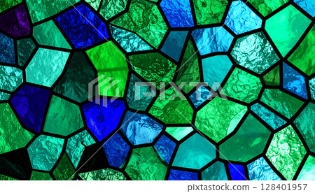 Blue and green stained glass style design background 128401957