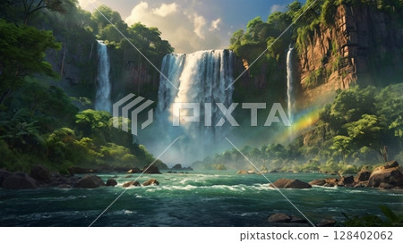 The world's breathtaking, fantastical and roaring waterfalls - Mysterious natural heritage landscapes 128402062