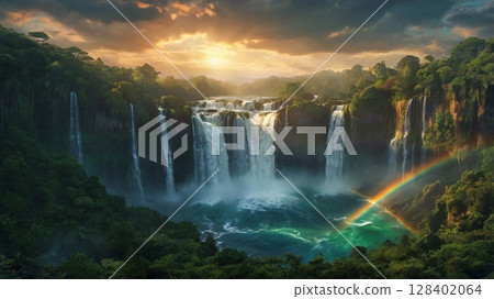 The world's breathtaking, fantastical and roaring waterfalls - Mysterious natural heritage landscapes 128402064