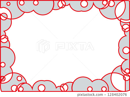 A beautiful frame made of circles, transparent center, gray with red border 128402076