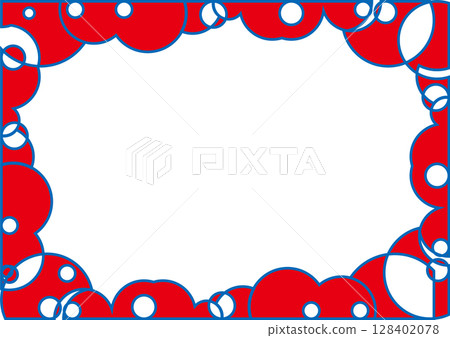 A beautiful frame made of circles, transparent center, red with blue border 128402078