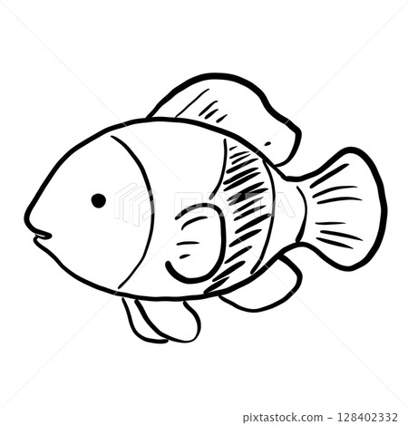Clown Fish Hand drawn line art sketch doodle fisherman aesthetic coastal nautical illustration  128402332