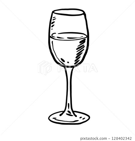 A glass of wine Hand drawn line art sketch doodle fisherman aesthetic coastal nautical illustration  128402342