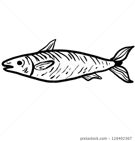 Tuna fish Hand drawn line art sketch doodle fisherman aesthetic coastal nautical illustration  128402367