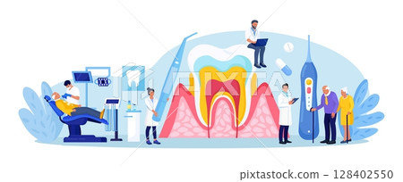 Periodontal disease. Doctor dentist checking tooth, examines patient with periodontitis. Dentistry and healthy teeth. Hygiene oral care. Stomatology. Medical dental checkup. Inflammatory gum disease Periodontal disease. Doctor dentist checking tooth, examines patient with periodontitis. Dentistry and healthy teeth. Hygiene oral care. Stomatology. Medical dental checkup. Inflammatory gum disease 128402550